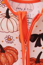 Orange Pumpkin Floral Bow Bamboo Romper - ARIA KIDS