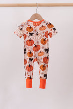 Orange Pumpkin Floral Bow Bamboo Romper - ARIA KIDS