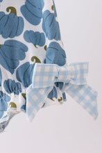 Blue pumpkin bow smocked lace bubble
