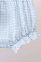 Blue pumpkin bow smocked lace bloomer set
