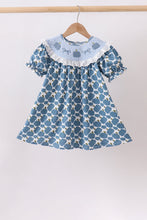 Blue pumpkin bow smocked lace dress - ARIA KIDS