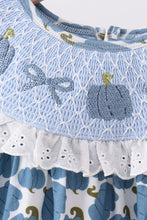 Blue pumpkin bow smocked lace dress - ARIA KIDS