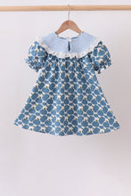 Blue pumpkin bow smocked lace dress - ARIA KIDS