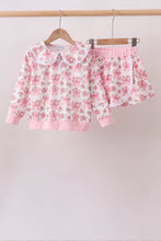 Pink Floral Bow Lace Skorts Set