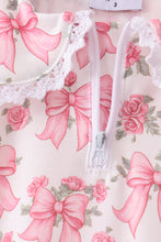 Pink Floral Bow Lace Skorts Set