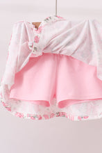 Pink Floral Bow Lace Skorts Set