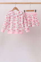 Pink Floral Bow Lace Skorts Set