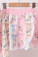 Pink Bow Floral Lace Skorts Set