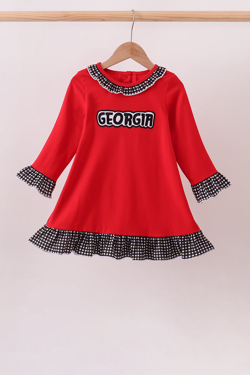 Red Georgia Embroidery Ruffle Dress