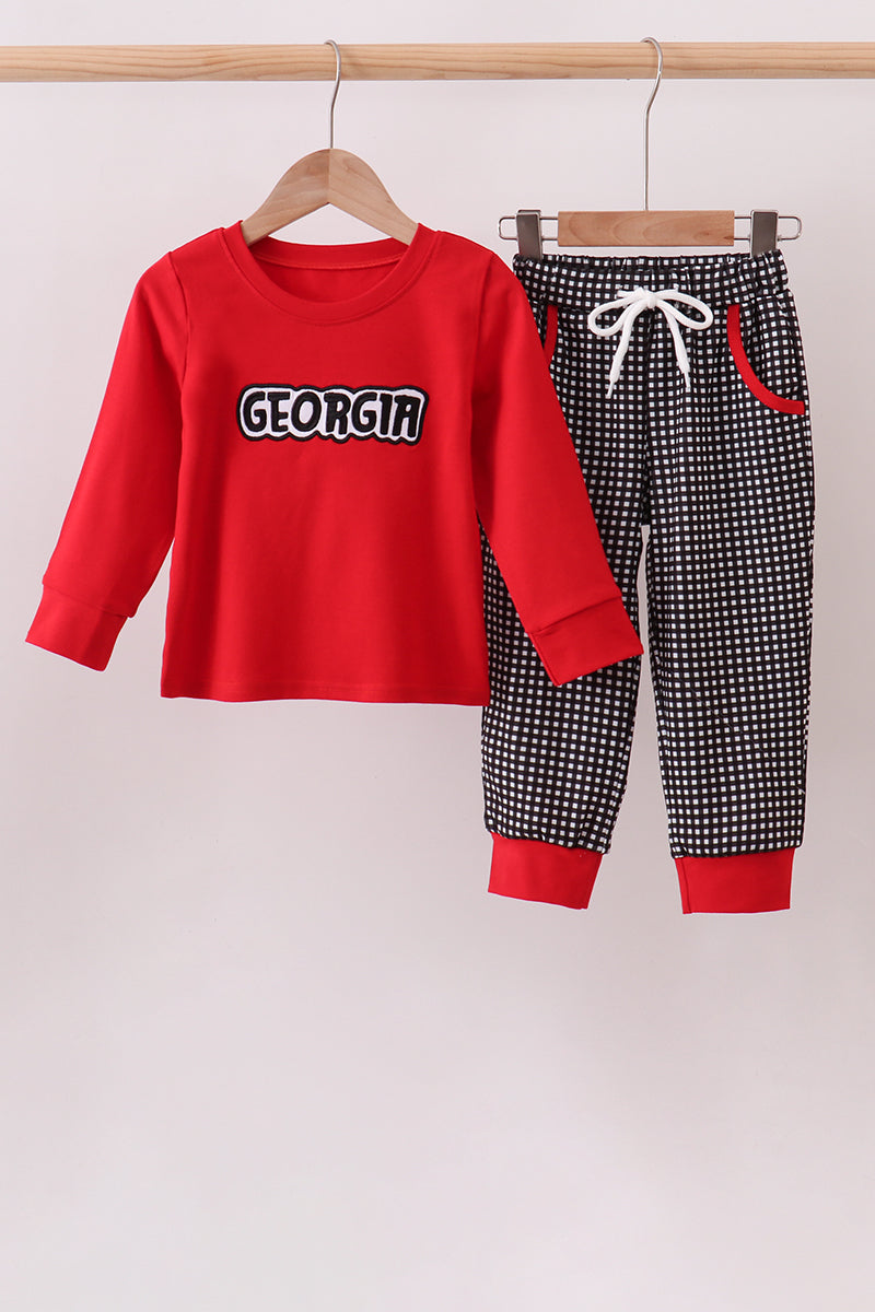 Red Georgia Embroidery Pants Set