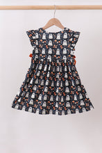 Orange Ghost Embroidery Ruffle Dress