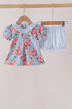 Blue rose floral ruffle bloomer set