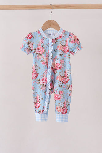 Blue rose floral ruffle romper - ARIA KIDS