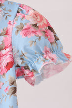 Blue rose floral ruffle romper