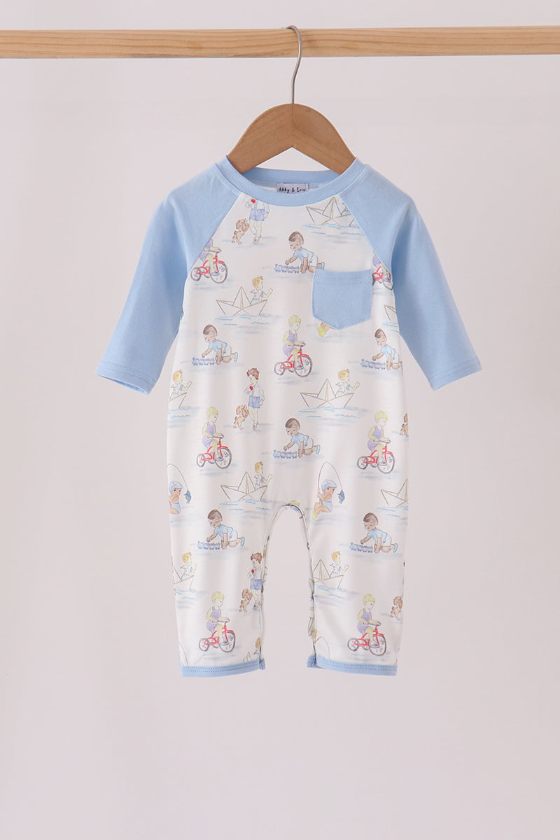 Blue all day adventure pocket romper - ARIA KIDS