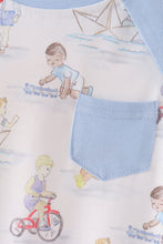 Blue all day adventure pocket romper - ARIA KIDS