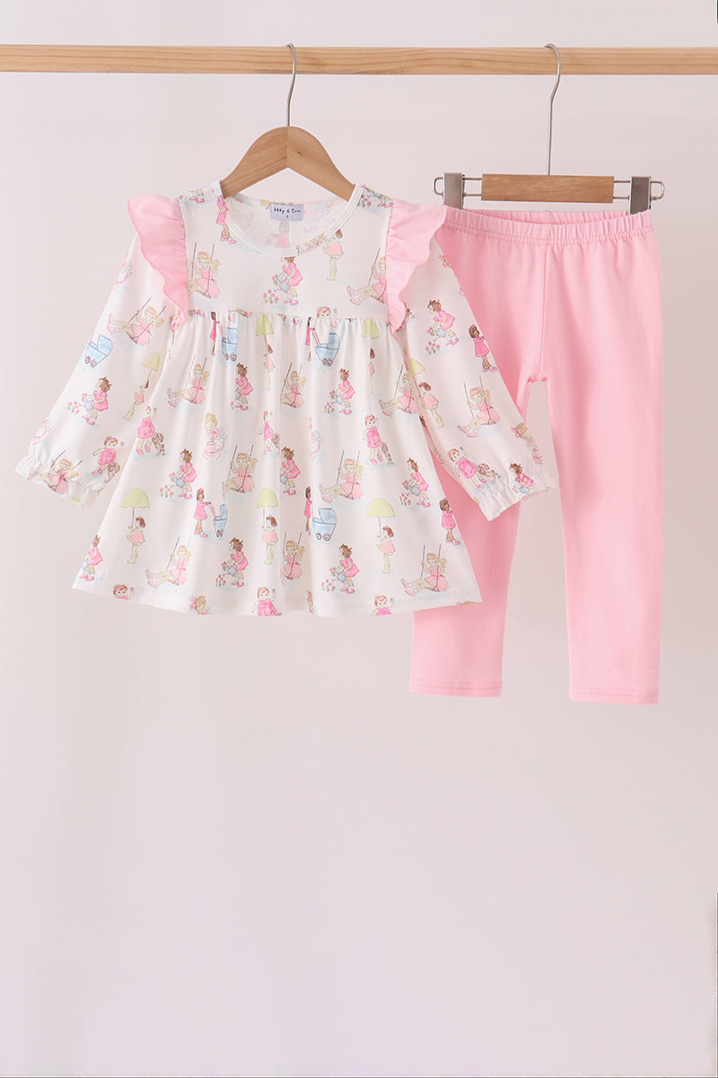 Pink all day adventure ruffle pants set - ARIA KIDS