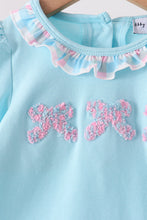 Blue bow french knot ruffle plaid bloomer set - ARIA KIDS