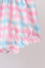 Blue bow french knot ruffle plaid bloomer set - ARIA KIDS