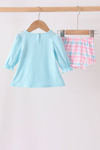 Blue bow french knot ruffle plaid bloomer set - ARIA KIDS