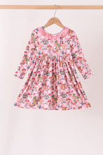 Pink character checkered bamboo ruffle dress