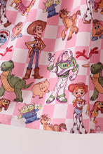 Pink character checkered bamboo ruffle dress