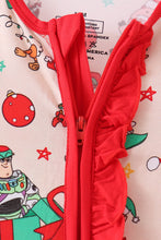 Red christmas toy story ruffle bamboo romper