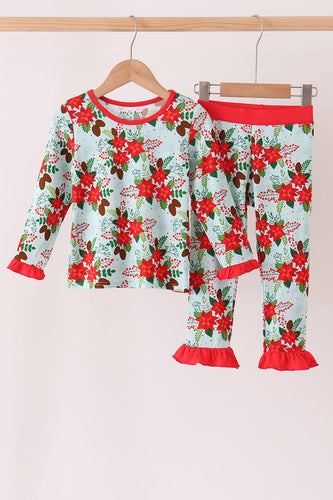 Red Floral Ruffle Bamboo Pajama Set - ARIA KIDS