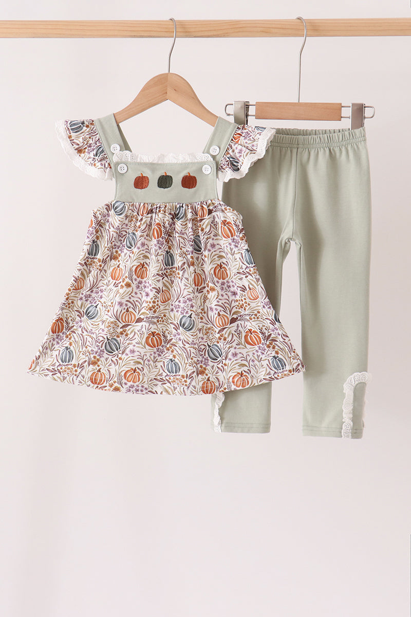 Pumpkin Embroidery Lace Ruffle pants set - ARIA KIDS