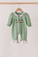 Green duck guack guack embroidery ruffle romper