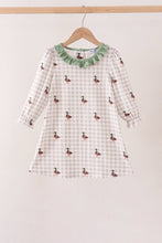 Green Duck Embroidery Gingham Dress