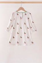 Green Duck Embroidery Gingham Dress