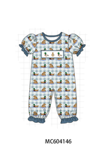 Blue mallard duck embroidery ruffle romper