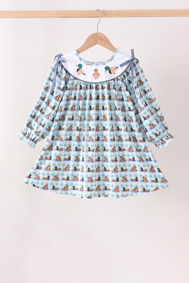 Blue mallard duck embroidery dress - ARIA KIDS