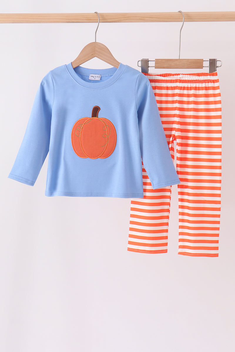 Blue pumpkin applique stripe pants set - ARIA KIDS