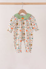 Fall pumpkin embroidery leaves romper