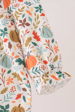 Fall pumpkin embroidery leaves romper