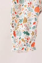 Fall pumpkin embroidery leaves romper