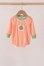 Orange pumpkin embroidery gingham bubble