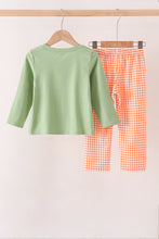 Sage pumpkin embroidery gingham pants set