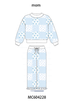 Blue floral bow checkered mom&me pants set