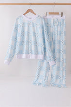 Blue floral bow checkered mom&me pants set - ARIA KIDS