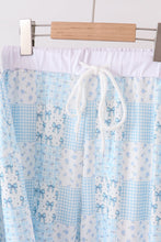 Blue floral bow checkered mom&me pants set - ARIA KIDS