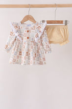 Khaki farm checkered ruffle bloomer set - ARIA KIDS