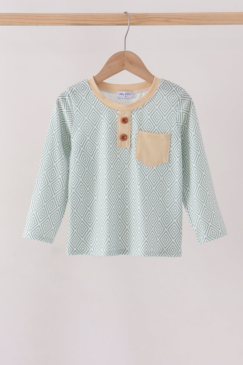 Khaki Geo Diamond Pocket Top - ARIA KIDS