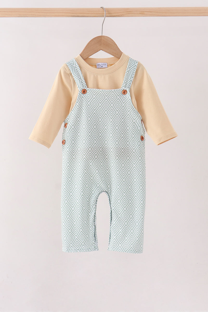 Khaki Geo Diamond 2pc romper set - ARIA KIDS