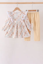 Khaki farm checkered ruffle pants set - ARIA KIDS