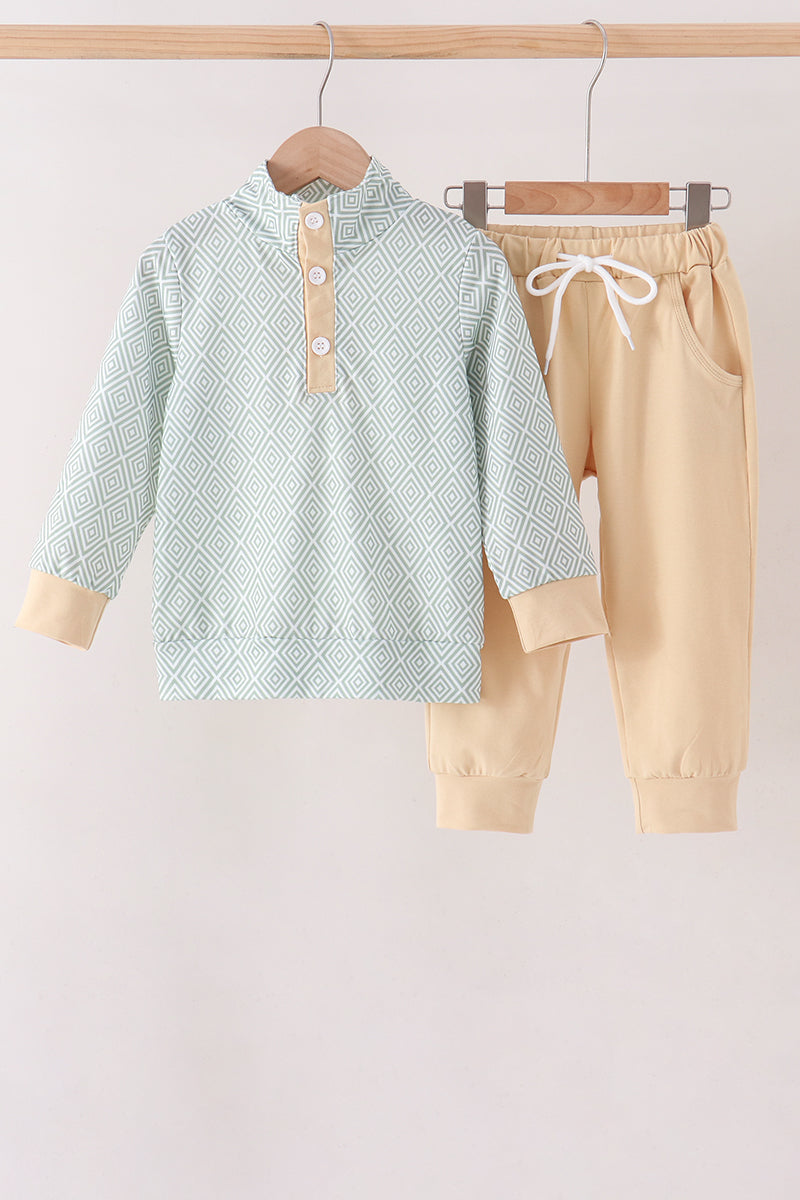 Khaki Geo Diamond pants set - ARIA KIDS