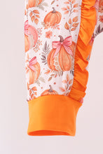 Orange Pumpkin Print Ruffle Romper - ARIA KIDS