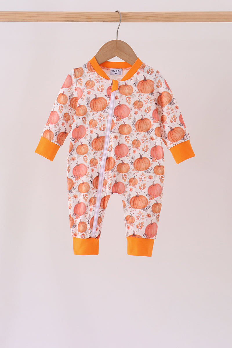 Orange Pumpkin Print Romper - ARIA KIDS